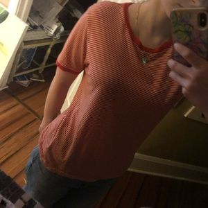 Red and white stripped tee